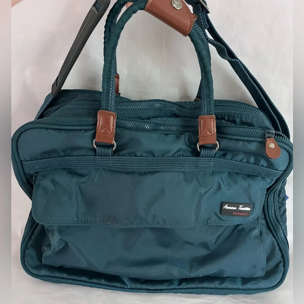 Vintage AMERICAN TOURISTER Travel Bag Cross body Briefcase aqua blue